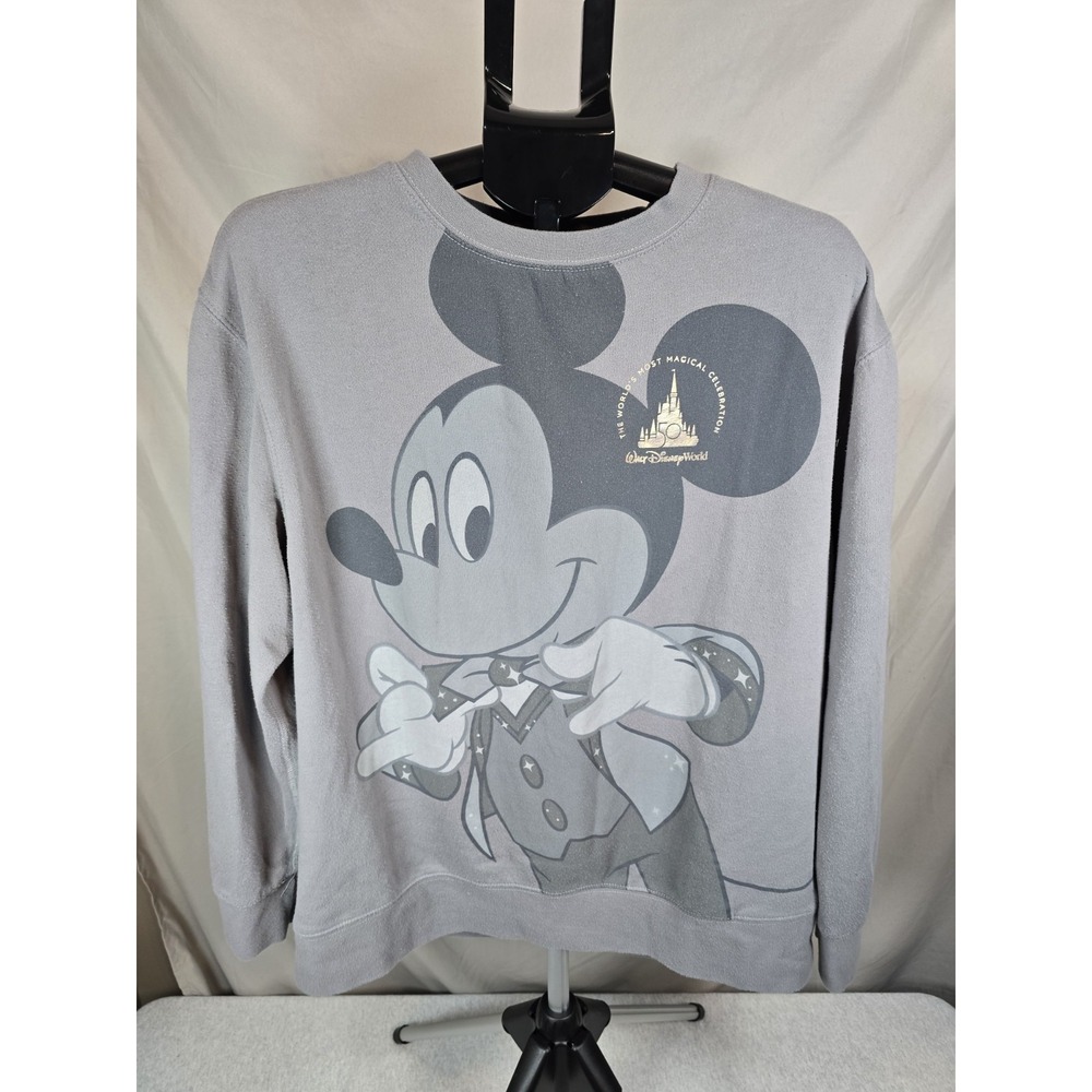 Disney Mickey Mouse Gray Pullover Sweater Women's Crew Neck Knit Cotton L